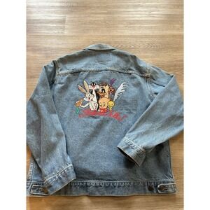 Vtg Warner‎ Bros Looney Tunes That's All Folks Denim Jacket Personalized Size XL